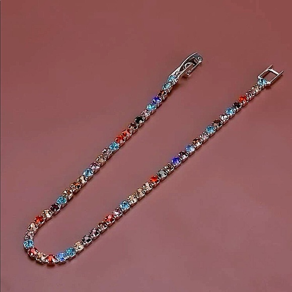 SILVER MULTICOLOR RHINESTONE BRACELET - Picture 2 of 5